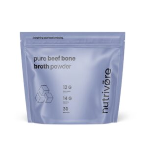 NUTRIVORE gryno jautienos kaulų sultinio (bone broth) kolageno milteliai – natūralus baltymų ir kolageno šaltinis kasdieniam vartojimui.