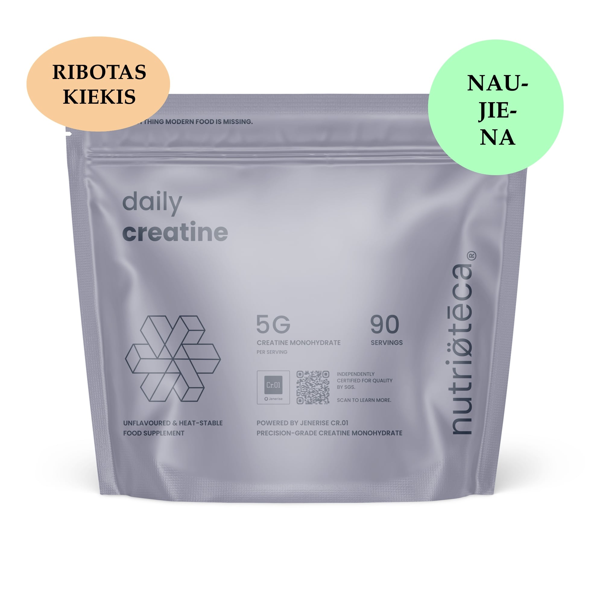 NUTRIOTECA kreatino monohidratas su Jenerise Cr.01™ – SGS tikrinamas kiekvienoje partijoje, kasdieniam vartojimui skirtas kreatinas.