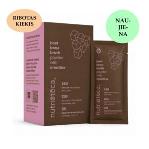 NUTRIOTECA ekologiškas jautienos kaulų sultinys su kreatinu – 14 g baltymų, 12 g natūraliai esančio kolageno ir 3 g Jenerise Cr.01™ kreatino vienoje porcijoje.